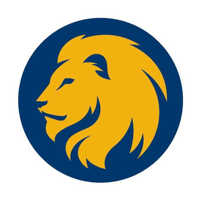Lion head logo with two colors.