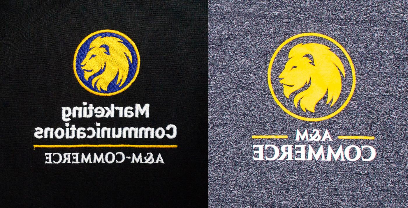Close up of the logos on the long sleeve shits.
