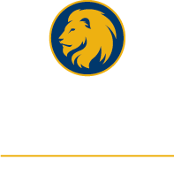 Unit logo three-line with lion in the center example for dark background.