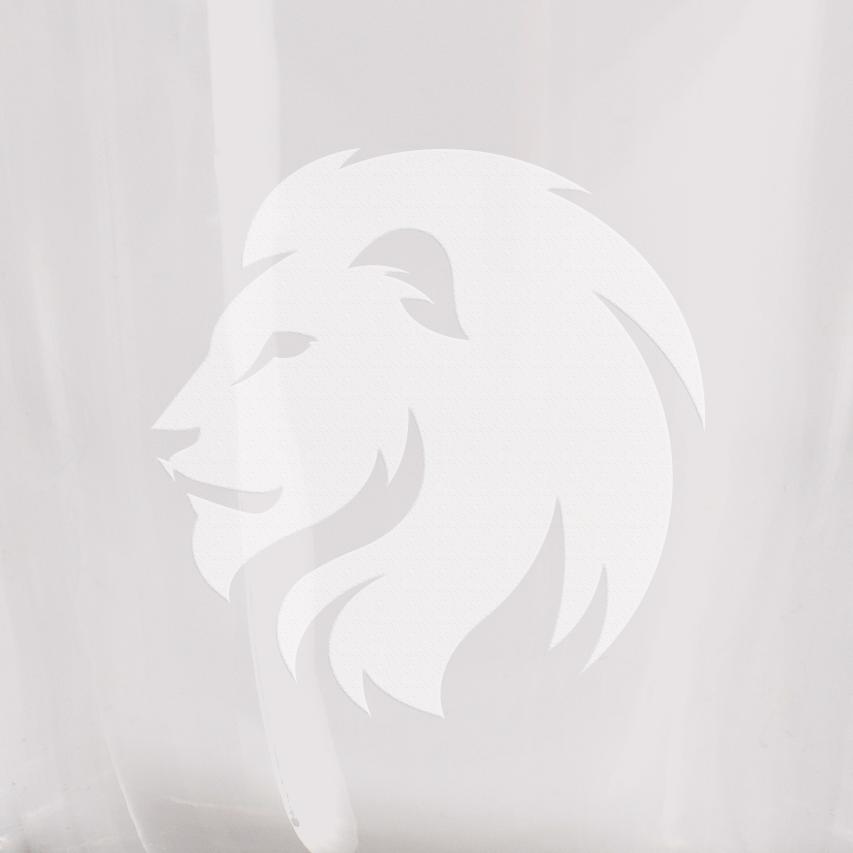 Virtual example of lion head logo on glass surface.