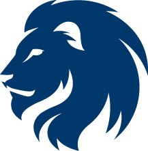 Blue lion head logo.